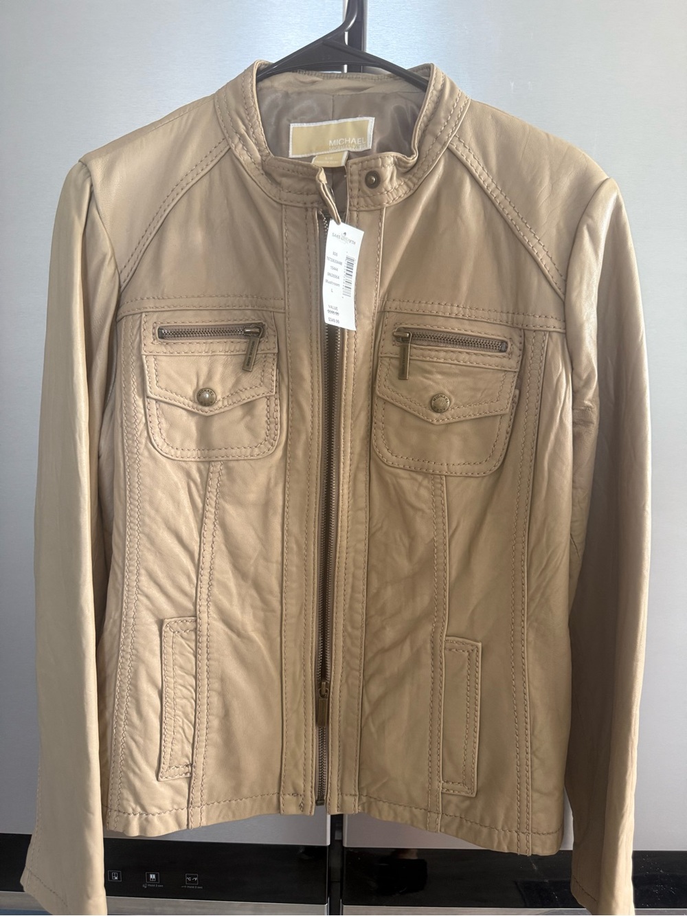 Michael Kors Light Brown Leather Bomber Jacket